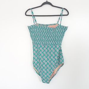 J. Crew Green and Pink Floral One Piece Swimsuit